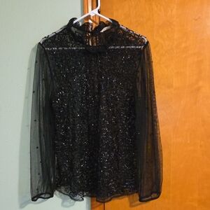 Soft Surroundings Black Sheer Lace Blouse
